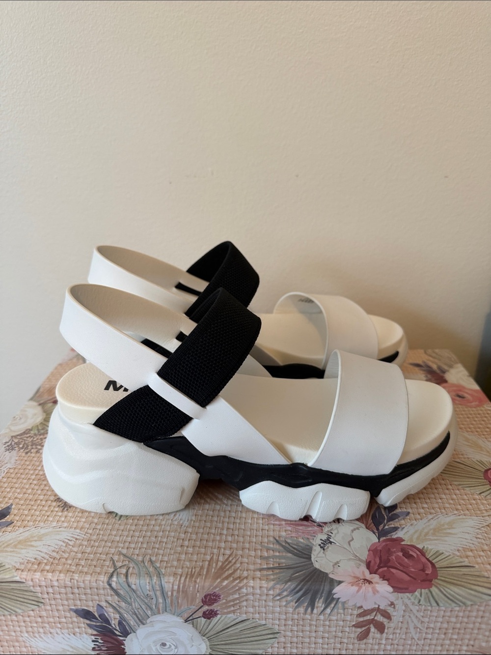 MIA White and Black Chunky Platform Slingbacks